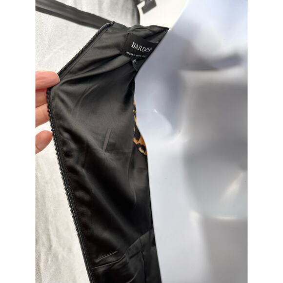 Bardot Animal Print Mini Dress Sz 4 Brown Leopard Party Stretchy Round Neck Zip - Picture 10 of 11